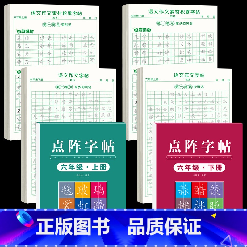 【6年级上下册】同步练字帖+同步作文字帖+素材积累字帖 【正版】六年级上册同步作文练字帖人教版2024年满分作文语文同步