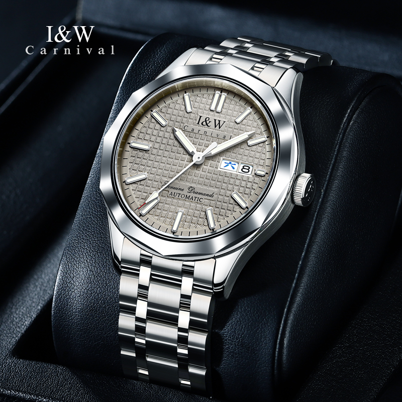 瑞士爱沃驰I&W CARNIVAL手表全自动机械表 男表100米防水进口机芯夜光男士表潮流双日历钨钢名牌男表563高清大图