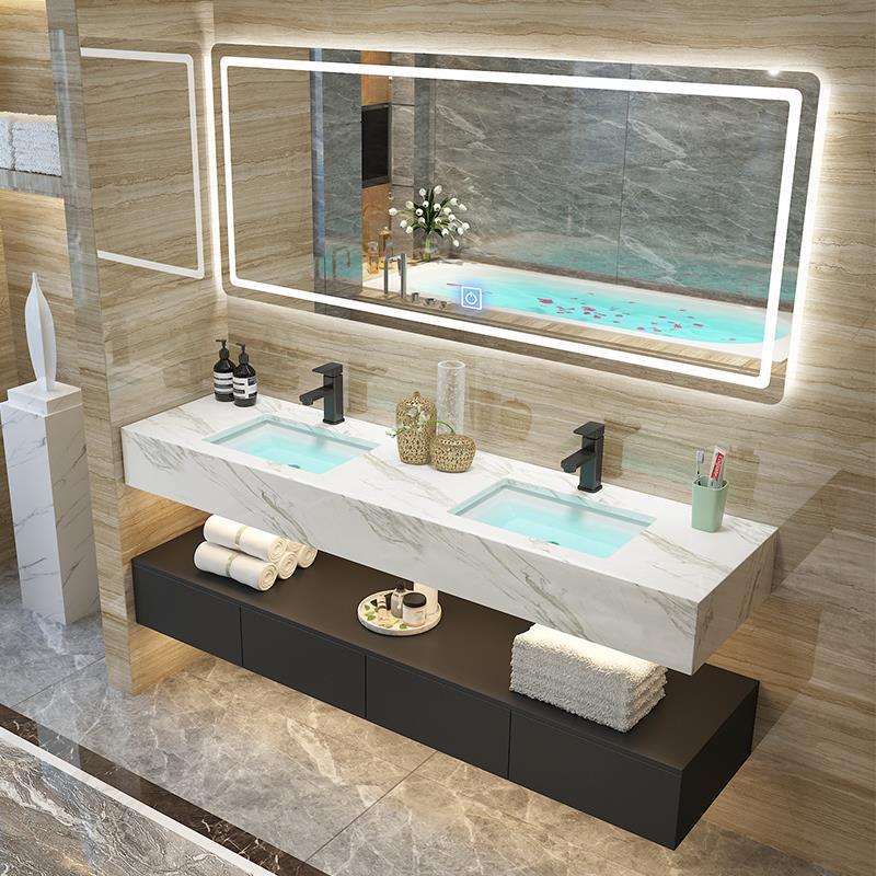 大理石洗手台北欧浴室柜卫生间洗漱台简约洗手洗脸盆柜组合洗面池视频