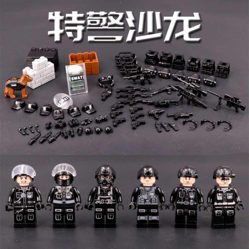 第三方国产积木人仔新年警察人仔突击队黑色特种兵作战小队男 战龙突击队6人高清大图