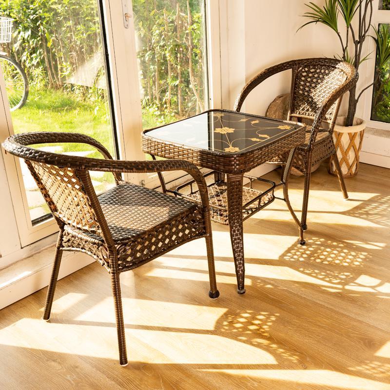 三件套l组合休闲庭院闪电客网红滕椅子室外阳台小茶几l藤编户外桌椅