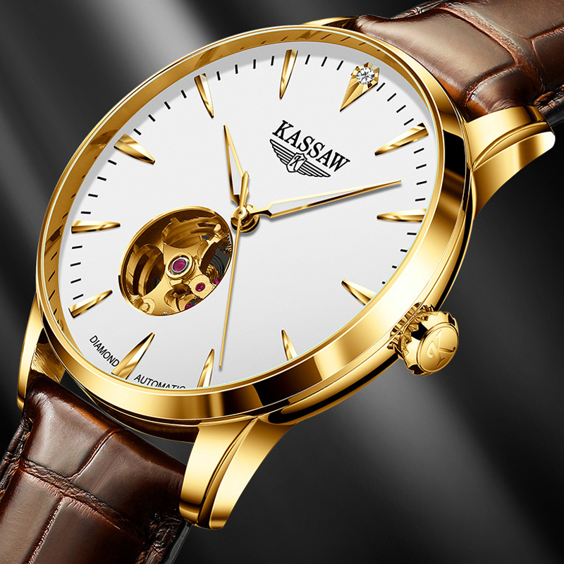 卡梭kassaw手表男真钻国产品牌自动机械表超薄陀飞轮镂空防水潮流男