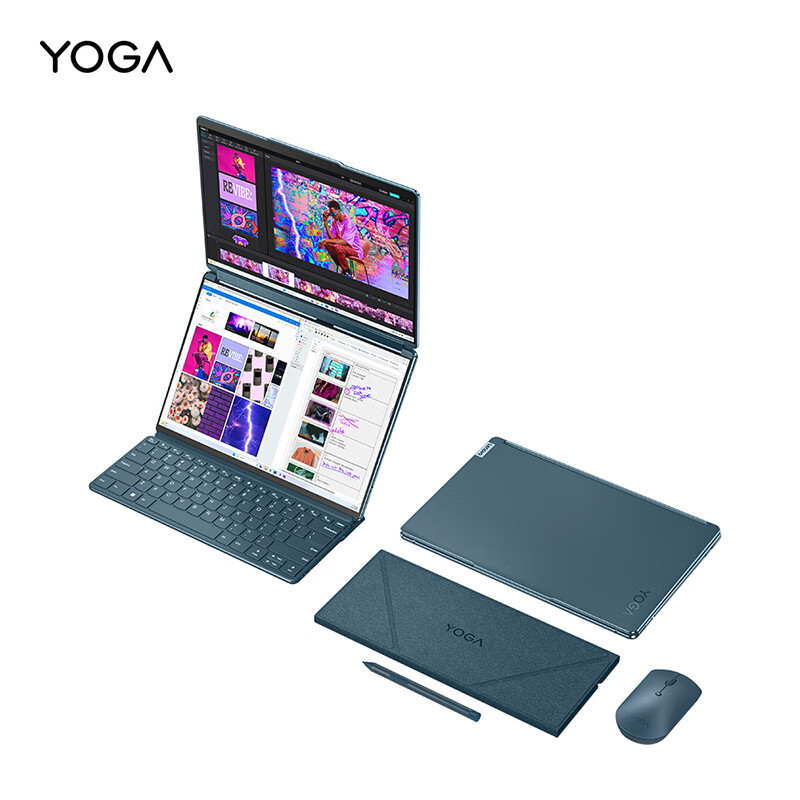 联想(Lenovo)YOGA Book 9i AI元启轻薄笔记本电脑 13.3英寸双屏翻转本(Ultra7 155U 32G 1T 2.8K OLED触控屏 键盘 笔 支架)雾海蓝
