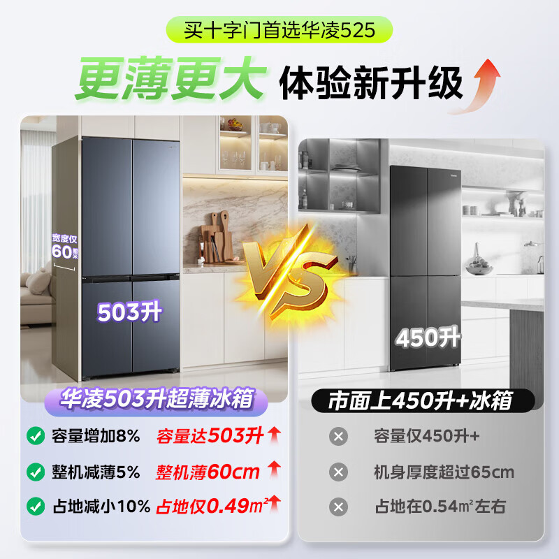 [自营]美的冰箱出品华凌HR-525WSP仲夏夜十字对开门冰箱503升1级能效变频净味自动除霜双循环冰箱高清大图