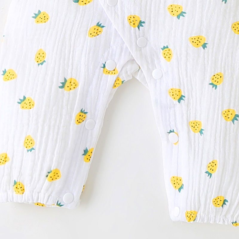 A类棉麻透气ins婴儿衣服连体衣春秋女宝宝哈衣爬服秋冬加绒满月服 白色短袖草莓三角爬 73