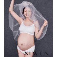 新款孕妇拍照内衣内裤套装影楼写真文胸舒适透气蕾丝睡眠薄款内衣 交叉细带白套装(内裤发大一码) M建议80-95斤