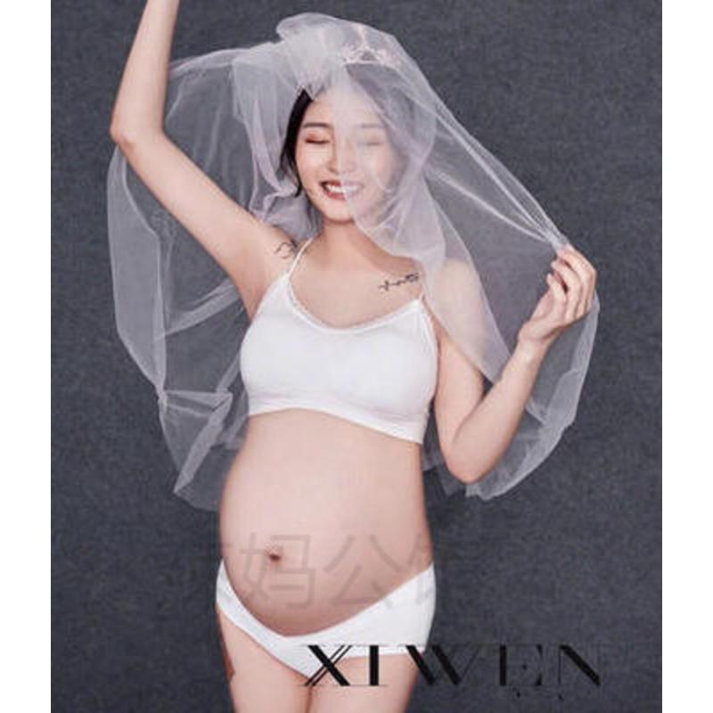 新款孕妇拍照内衣内裤套装影楼写真文胸舒适透气蕾丝睡眠薄款内衣 交叉细带白套装(内裤发大一码) M建议80-95斤