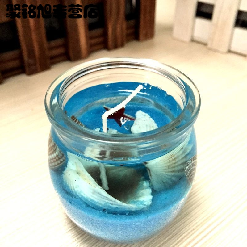 海洋系列水晶果冻无烟淡香香薰蜡烛情人节烛台杯蜡浪漫求婚生日表白-蓝色球杯1个