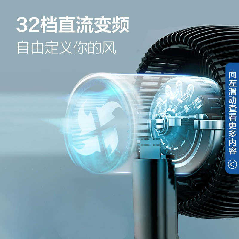 艾美特(AIRMATE)电风扇空气循环扇变频遥控家用有线轻音低噪落地扇立式涡轮摇头电扇CA23-RD1白白天鹅白色32档高清大图