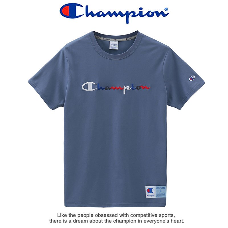 Champion 冠军夏季短袖T恤女士情侣同款圆领INS风潮刺绣运动T恤男