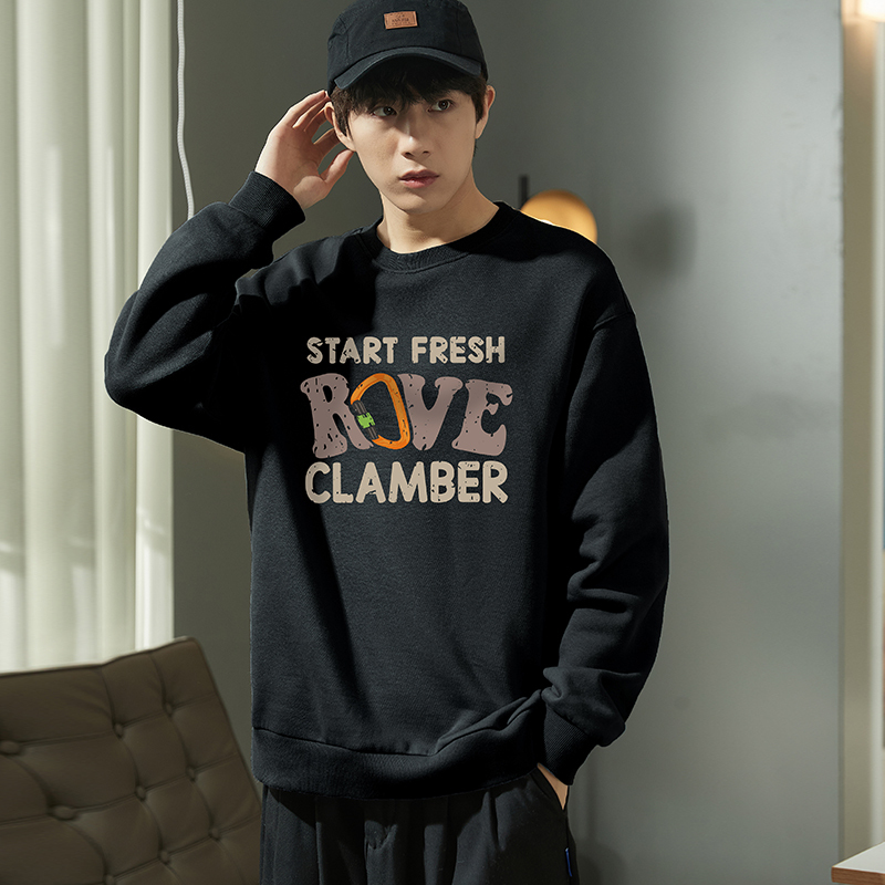 8 元]唐狮新款圆领卫衣男春秋季印花黑色无帽卫衣男士套头上衣潮牌