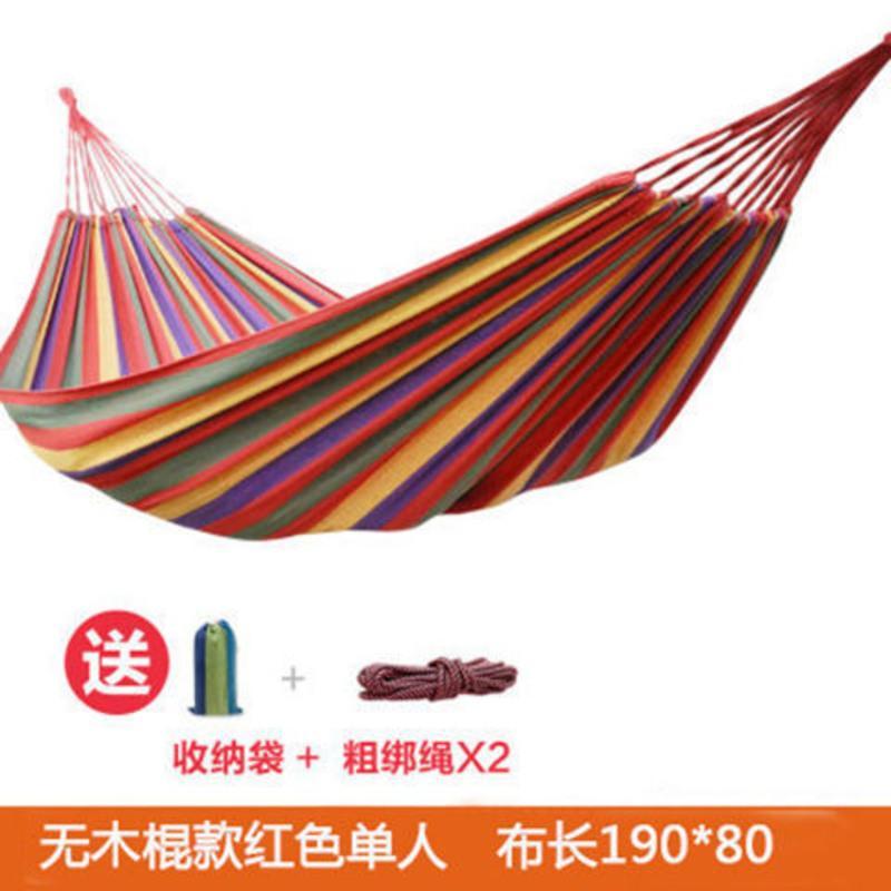 吊床户外睡觉挂树上单双人野外防侧翻帆布吊床儿童学生宿舍荡秋千 [红色单人]0.8米宽 无木棍款吊床+2米绑绳+收纳袋