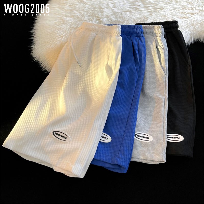 WOOG2005 夏季新款华夫格宽松短裤男中裤五分休闲大码运动裤子男