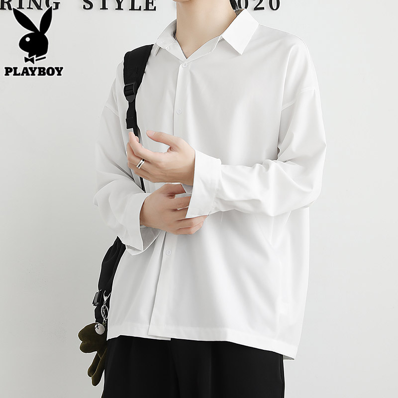 花花公子港风衬衫男士长袖夏季潮流痞帅上衣垂感休闲外套衬衣潮男高清大图