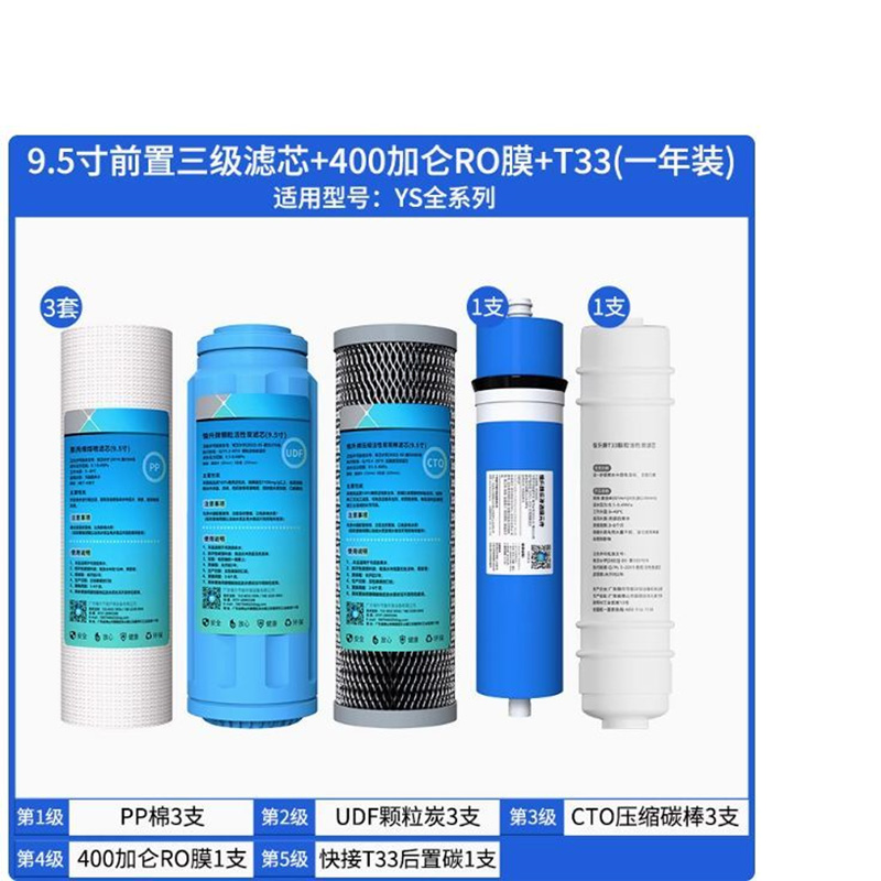 首悦YS-RO400净水器滤芯9.5寸前置三级+400加仑RO膜+T33(一套装)高清大图