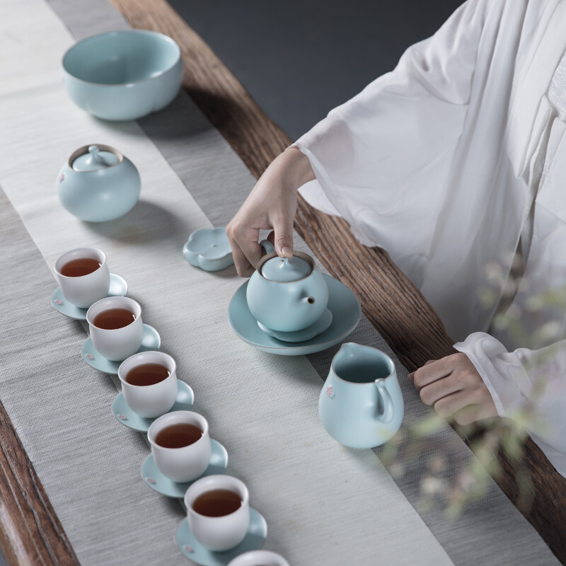 万仟堂(EDENUS) 含苞欲放 成套茶具粉青釉(一壶一承一海六杯六碟一罐一盖拖一洗)高清大图