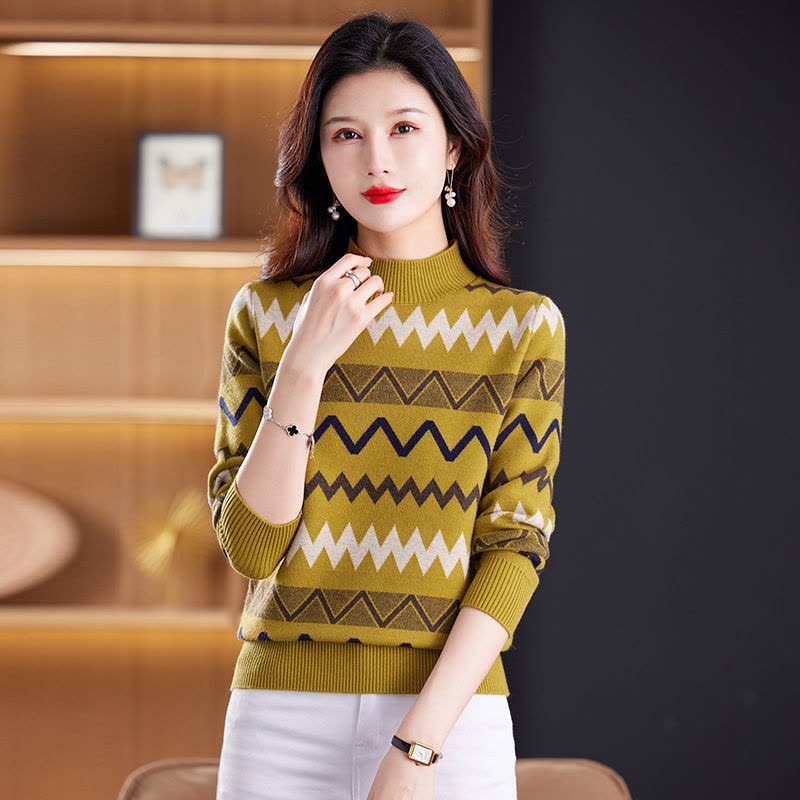 免费试穿 秋冬款短款毛衣女内搭春秋半高领针织打底衫女套头毛衣半高领条纹套头短款内搭针织打底衫上衣服打底衫显瘦洋气打底衫女图片