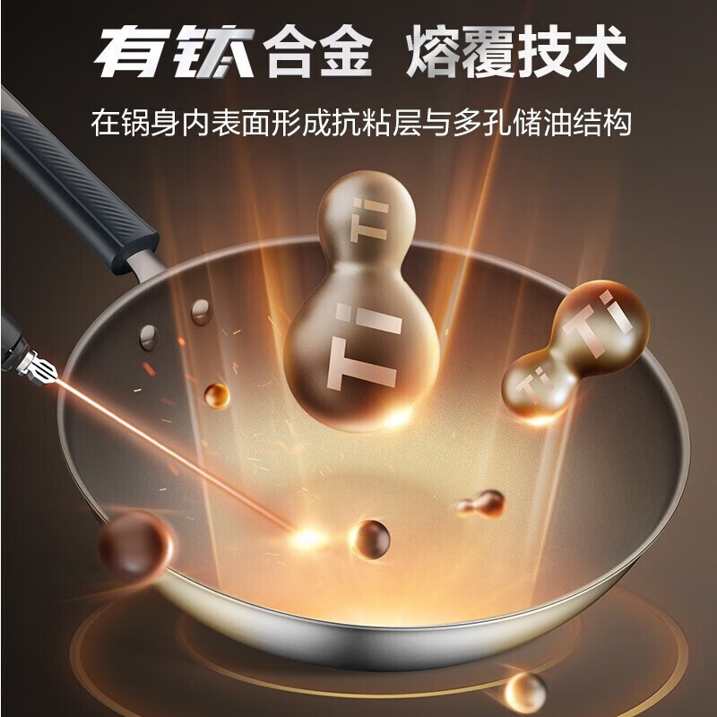 苏泊尔(SUPOR)家用无涂层不粘有钛炒锅磁炉通用锅具炒菜锅不锈钢 EC30JGC01 30cm 送赠硅胶铲高清大图