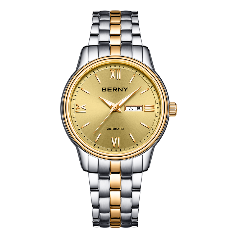 伯尼手表男机械表钢带夜光防水表情人节生日礼物礼盒装免费刻字am024