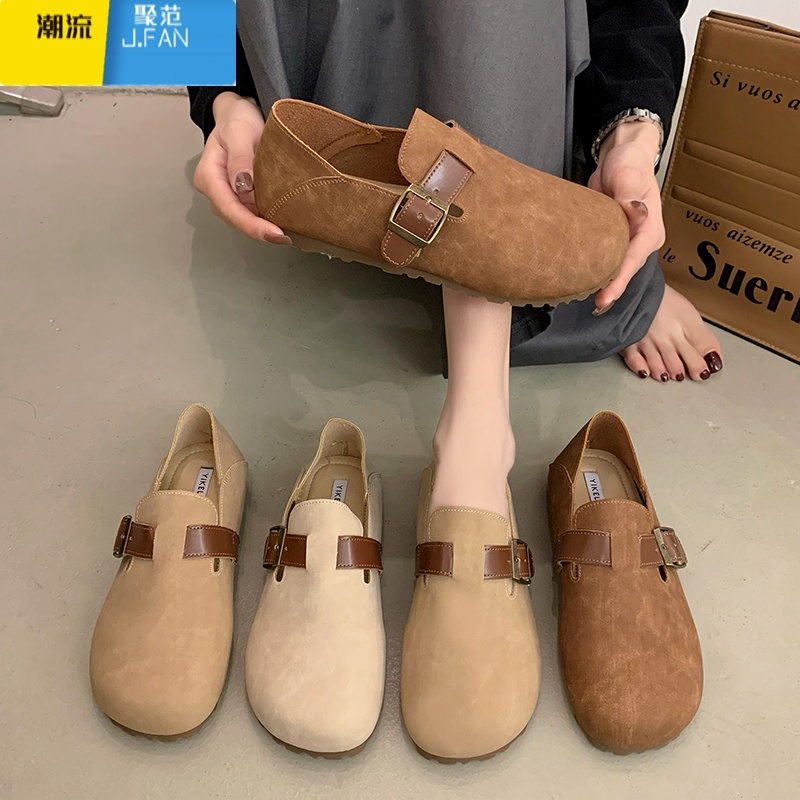 聚范一脚蹬软底勃肯鞋女2024年春季新款乐福鞋圆头百搭单鞋平底豆豆鞋