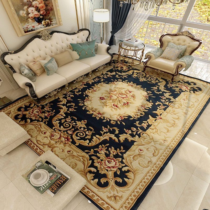 家柏饰(CORATED)欧式美式地毯简约古典新中式客厅茶几卧室床边地垫大面积满铺 M906藏蓝 加厚立体雕花1.6×2.3M1250V重约21.6斤