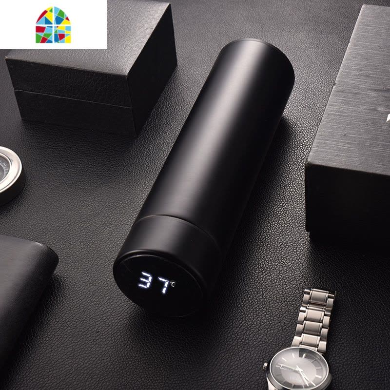 马卡龙智能测温保温杯女士男便携学生可爱简约不锈钢水杯定制刻字 FENGHOU 金色图片