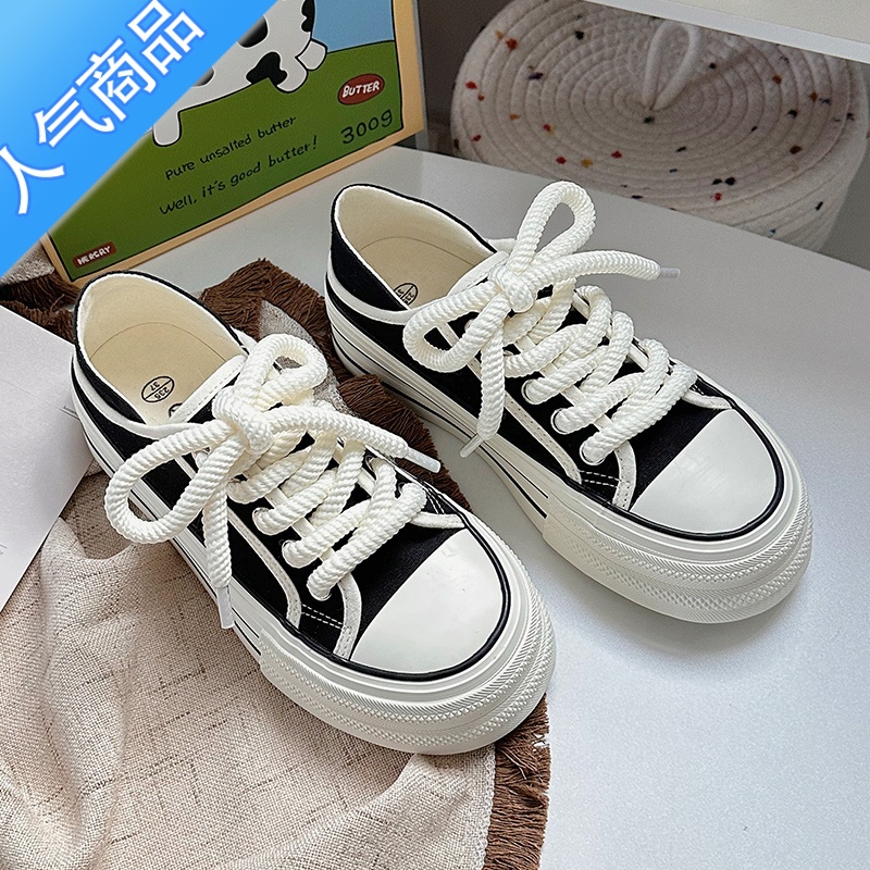 SUNTEK厚底帆布鞋女夏季2023新款小白鞋小众原创设计chic鞋子百搭休闲鞋高清大图