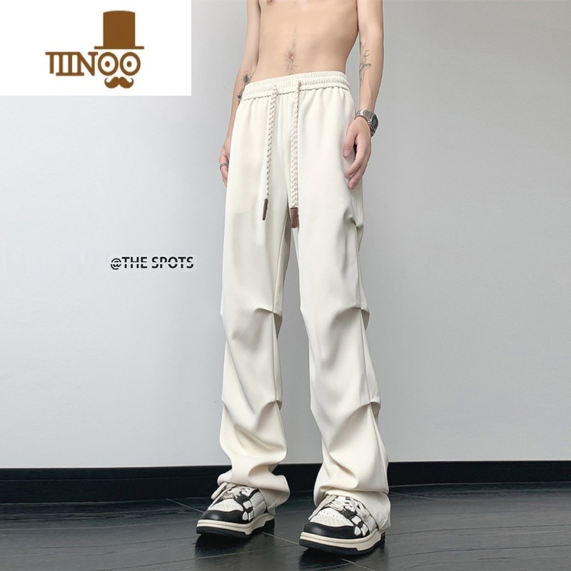 YANXU美式高街vibe风宽松直筒裤男夏季薄款褶皱堆积设计感潮牌休闲长裤