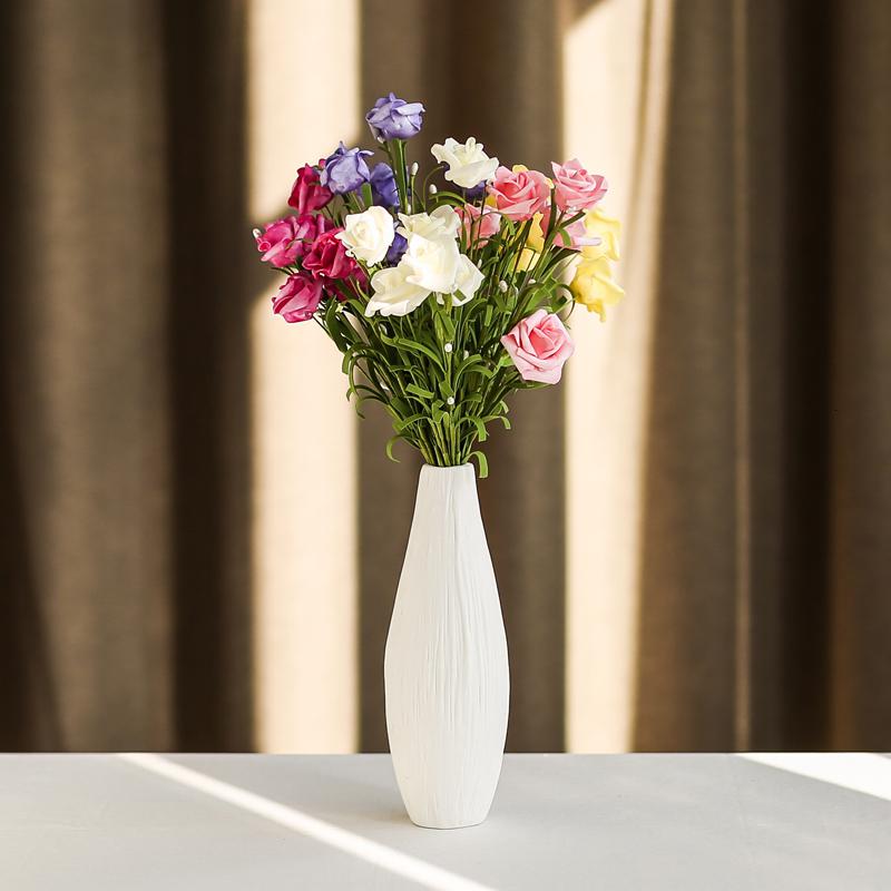 现代简约家居饰品仿真花干花假花陶瓷花瓶摆件台面插花花器 三维工匠 [净瓶]+珍珠玫瑰5束高清大图