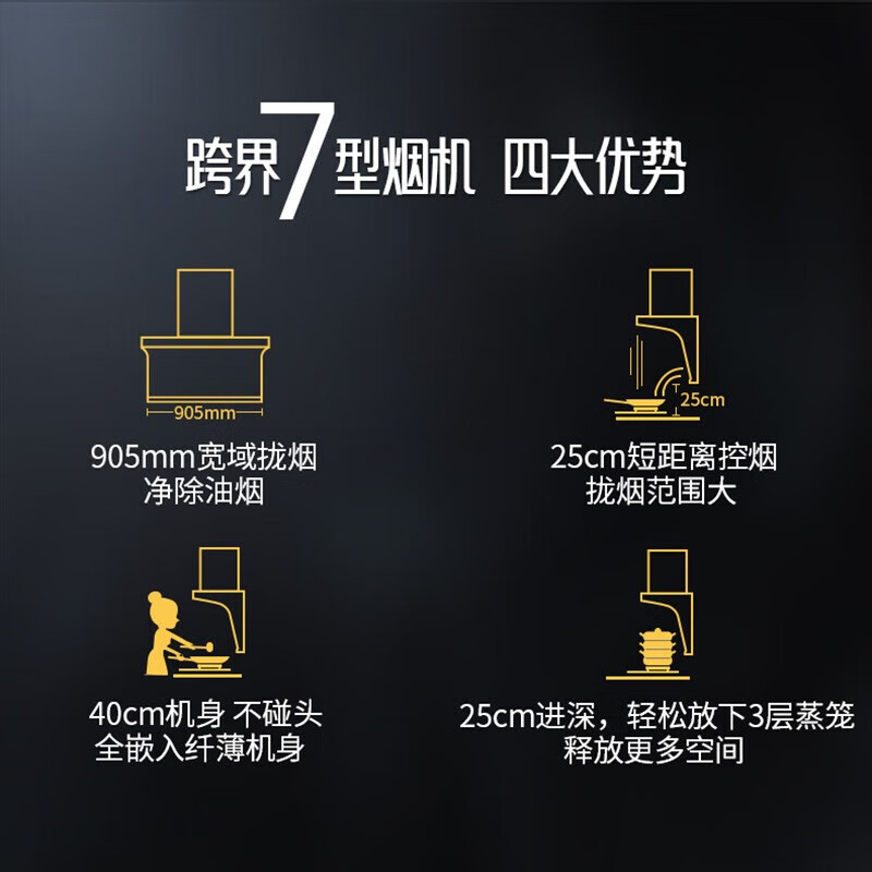 华帝百得抽油烟机家用厨房大吸力顶侧双吸油烟机23m³自清洗脱排机905mm大尺寸烟机E600高清大图