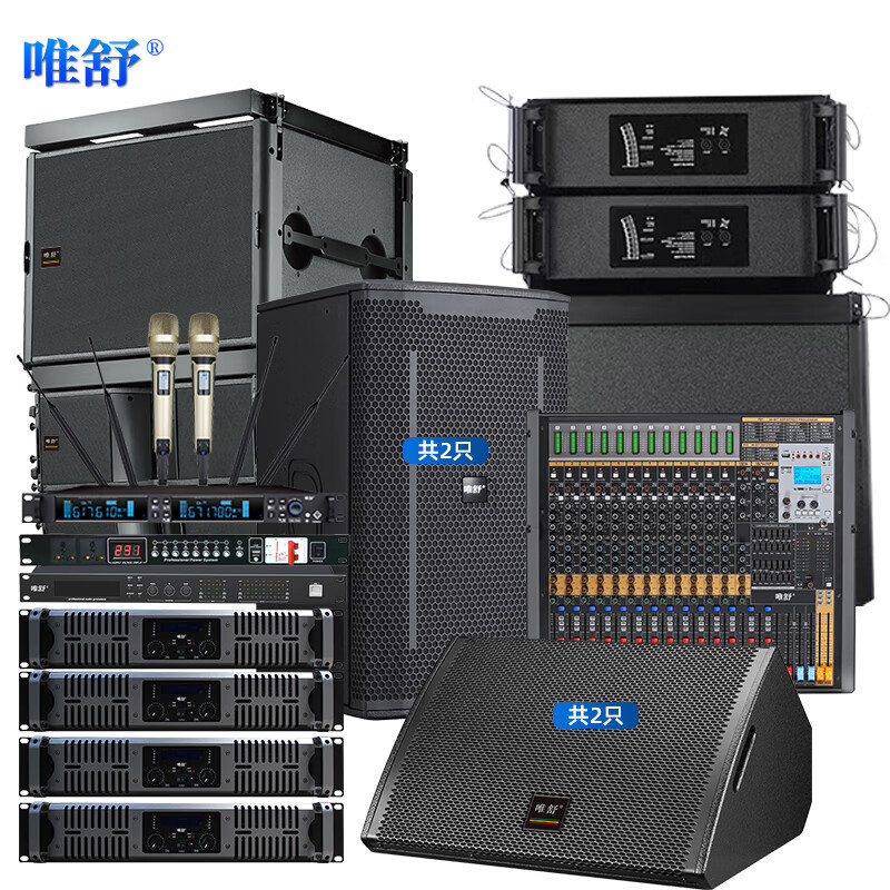 唯舒 PK-1000 会议音频双8吋线阵4+2单18吋低音音响组合 功放+调音台+音频处理器+一拖二手持话筒套装