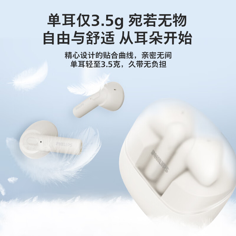 飞利浦(PHILIPS)真无线蓝牙耳机双麦AI通话降噪运动耳机安卓手机通用TAT2138白色高清大图