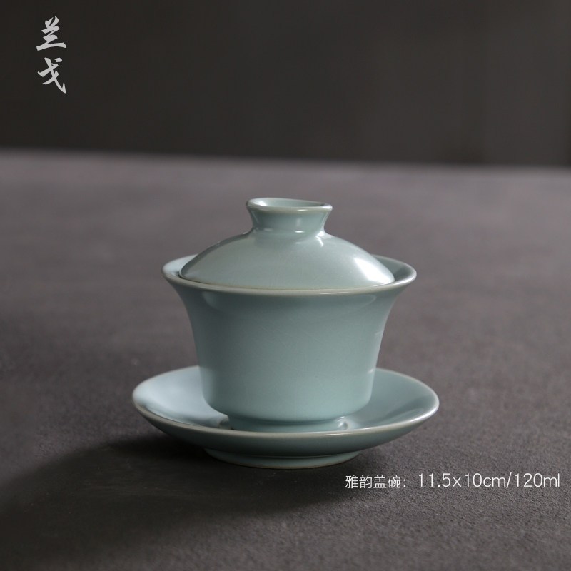 美帮汇天青汝窑三才盖碗汝窑开片茶杯大号茶具套装陶瓷配件敬茶碗主人杯高清大图