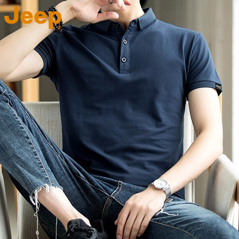 JEEP吉普夏季冰丝商务polo衫男士2025新款修身短袖t恤男装上衣服