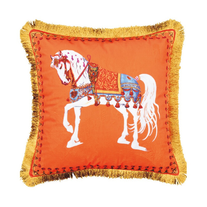 丽丝绒法式爱马仕花型系抱枕靠垫45cm欧式样板间靠垫套双面印