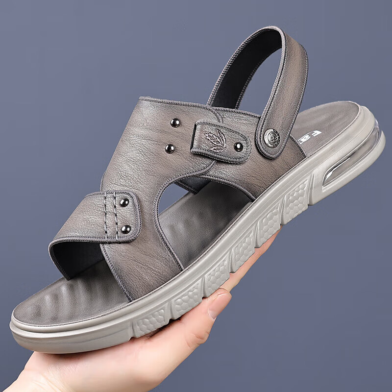 凉鞋男士新款户外休闲沙滩鞋两用外穿拖鞋防滑耐磨皮凉鞋高清大图