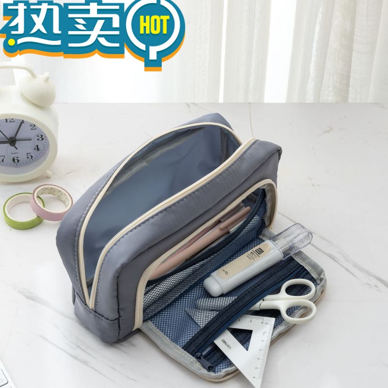 绿彩虹光大容量学生简约帆布ins风日韩笔袋中小学初中生女孩文具袋铅笔盒