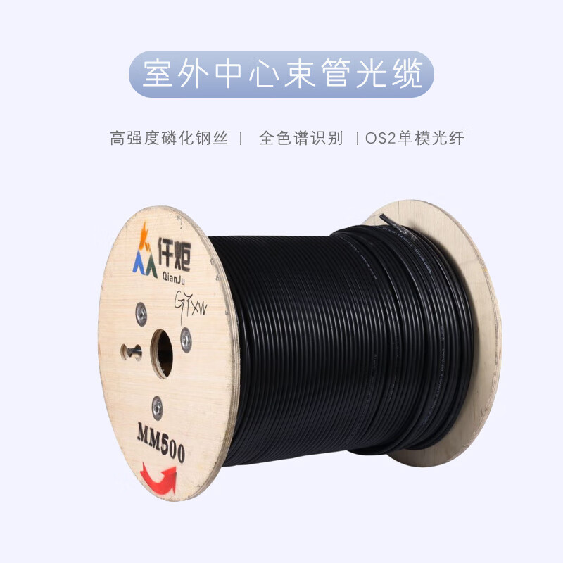 仟炬QJGL-W20B52DPE-12BK室外中心束管平行钢丝铠装光缆,单模G.652D,12芯,PE护套,黑色/米高清大图
