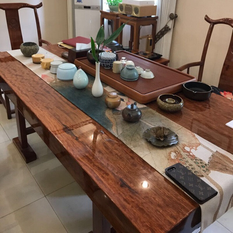 桌旗新中式中国风古典复古棉麻布艺茶垫禅意茶席茶几桌布荷花水墨水墨荷花