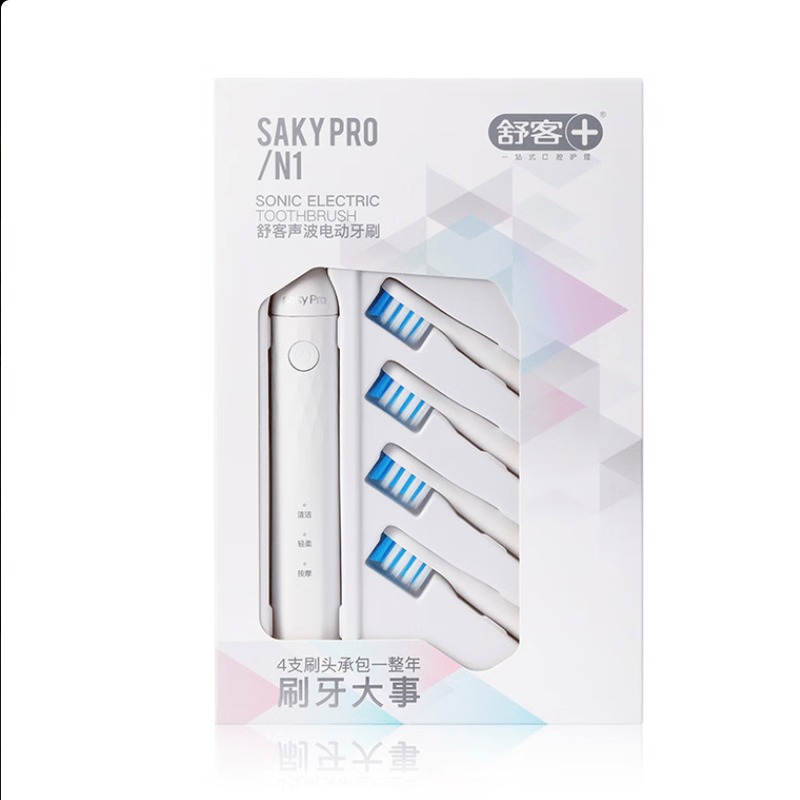 舒客 saky Pro声波电动牙刷N1皓月白(1主机4刷头)