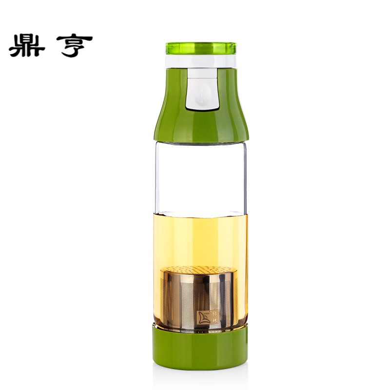 鼎亨玻璃杯带盖茶漏过滤网便携水杯男女士透明办公室防漏泡茶杯
