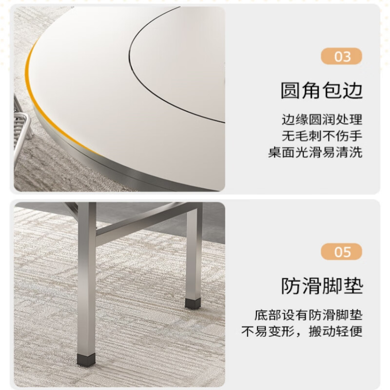 锦北不锈钢餐桌内置转盘圆桌内嵌转盘折叠桌加厚款1.18米内置0.8m转盘高清大图