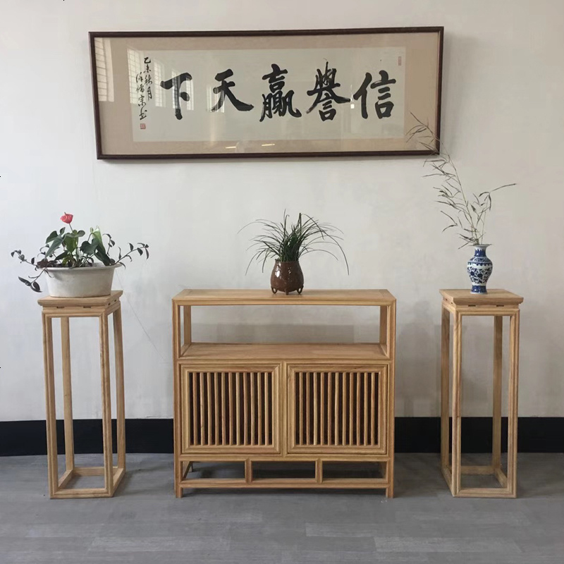 新中式书架实木书柜陈列柜展示柜博古架组合白蜡禅意茶叶置物架子 花架(一个）_0.8-1米宽