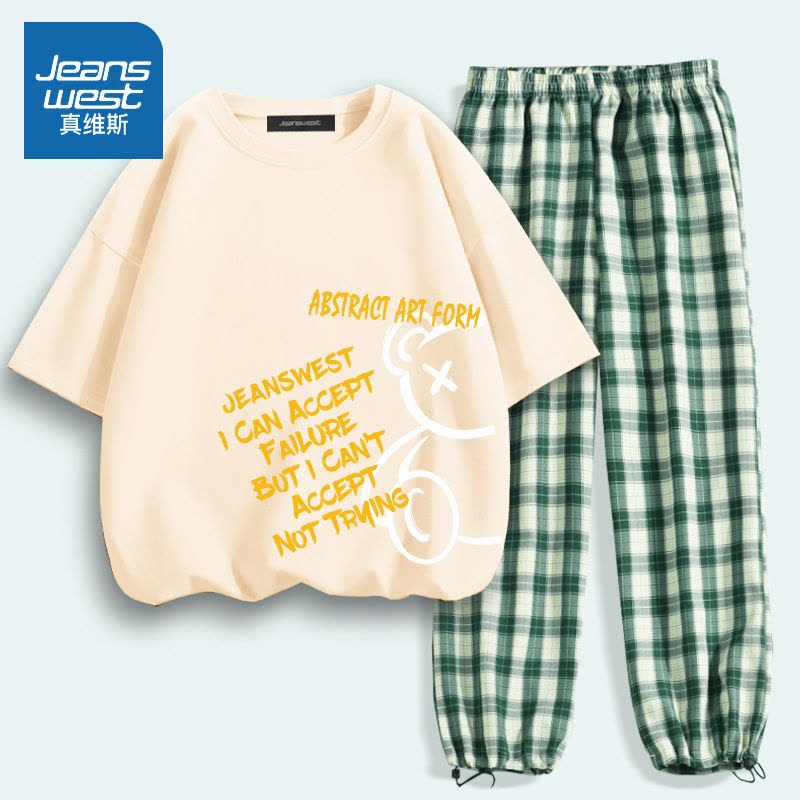 真维斯运动套装女夏季大码宽松短袖t恤学生时尚运动休闲两件套潮图片