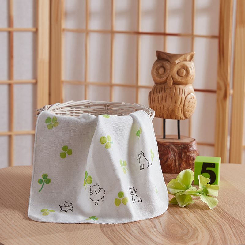 内野(Uchino)幸运猫咪手帕全棉纱布婴儿可用口水巾小方巾