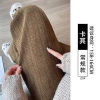 雪尼尔阔腿裤女裤子秋冬季年新款休闲麦穗纹加绒加厚直筒长裤_905 M适合【101-110斤】 【春秋】卡其-常规