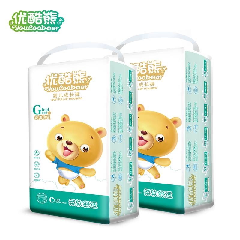 优酷熊乐享系列婴儿拉拉裤XXL84片2包组合装(12kg-17k)大码L/XL/XXXL男女宝宝干爽尿不湿超薄透气