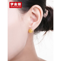 梦金园 玫瑰花黄金耳钉女 足金999 磨砂花朵耳饰弯钩款情人节送女友 黄金饰品首饰