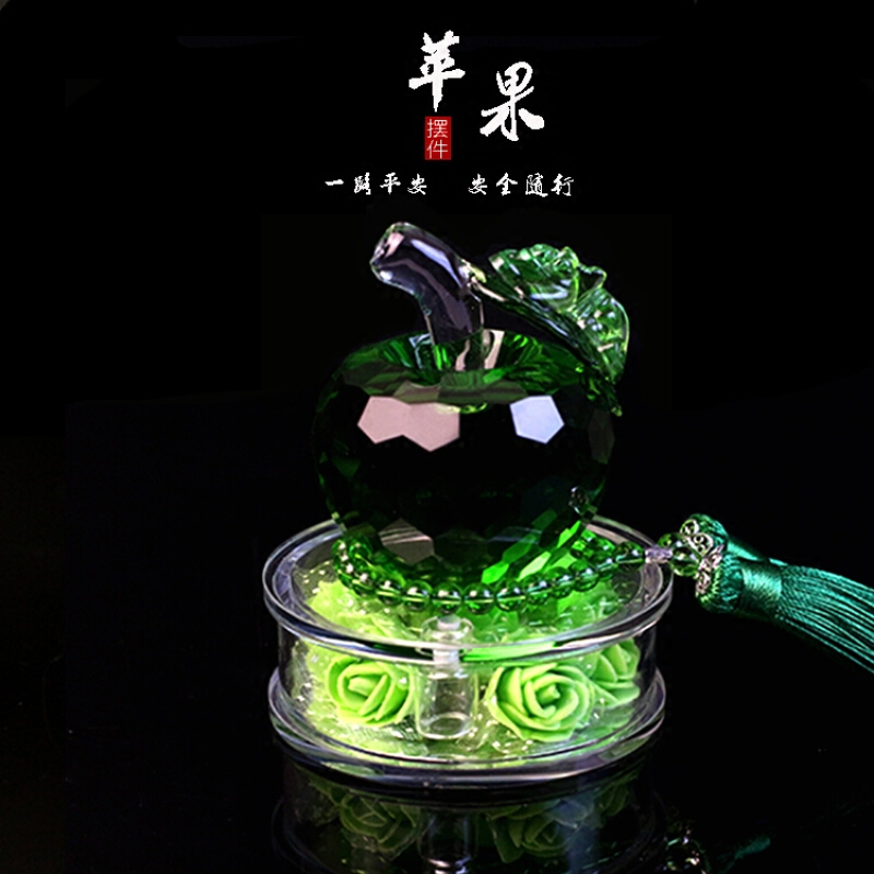高档汽车摆件车载苹果玫瑰水晶香水座车用香水座摆台车内饰品摆件红色玫瑰底座红色