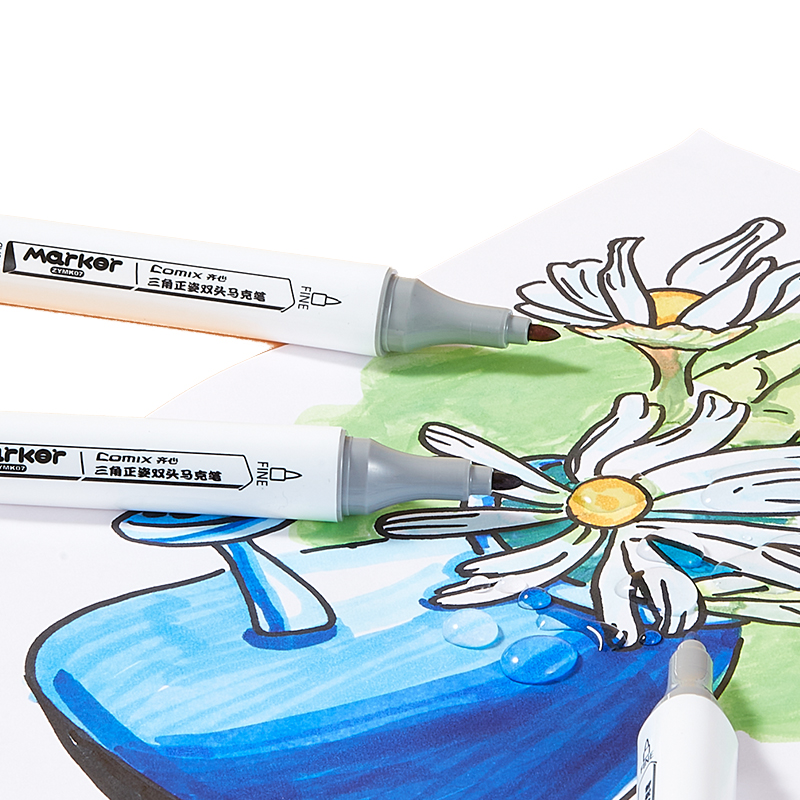 齐心 ZYMK07-36 大三角杆双头马克笔 1.0-6.0mm 配 36色/桶高清大图